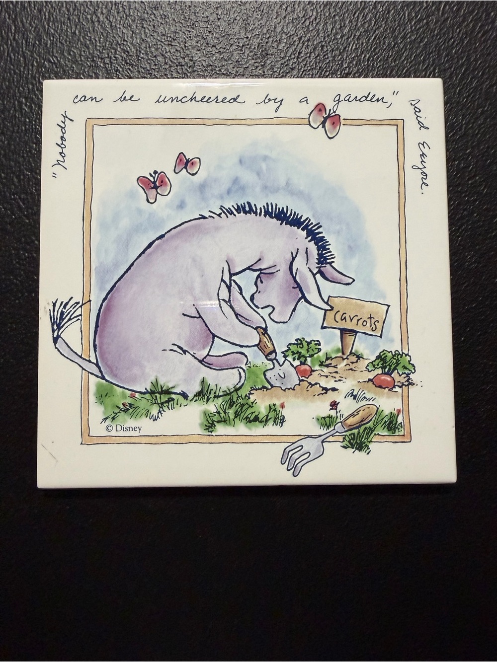 Vintage 90s Disney Classic Pooh/Eeyore Ceramic Tile Trivet Selandia Designs